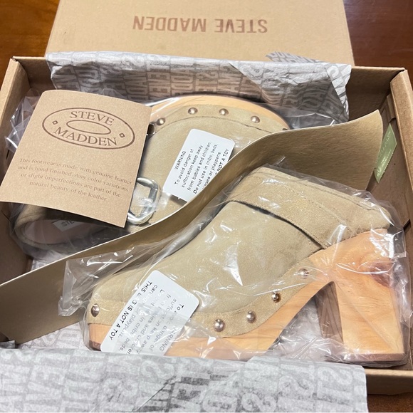 New Steve Madden Women Y2K Tan Hilde Suede Platform Mule Size 8.5 Tan Studded - Picture 10 of 15